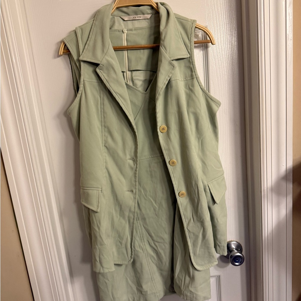 Green mini dress with Sleeveless Green Jacket